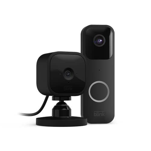 Blink Video Doorbell (Black) + Mini Camera (Black) with Sync Module 2 | Two-Way Audio, HD...