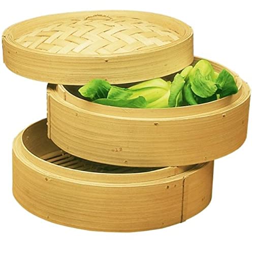 Happy Sales , Three Piece 8 Inch Bamboo Steamer