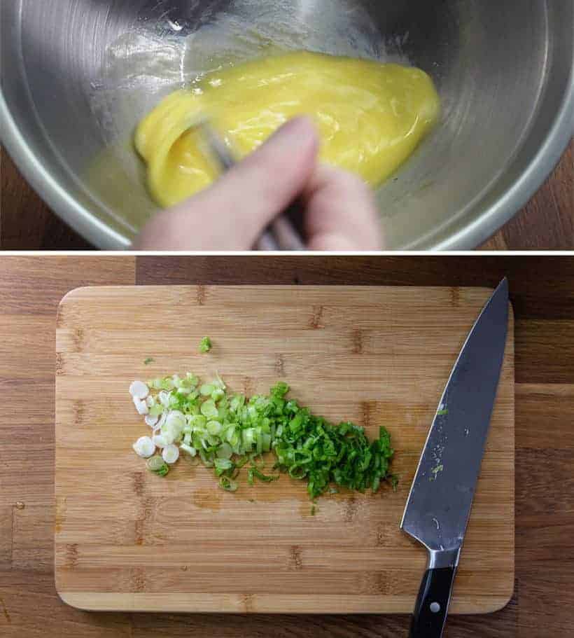 Instant Pot Fried Rice Recipe: beat eggs and slice green onions