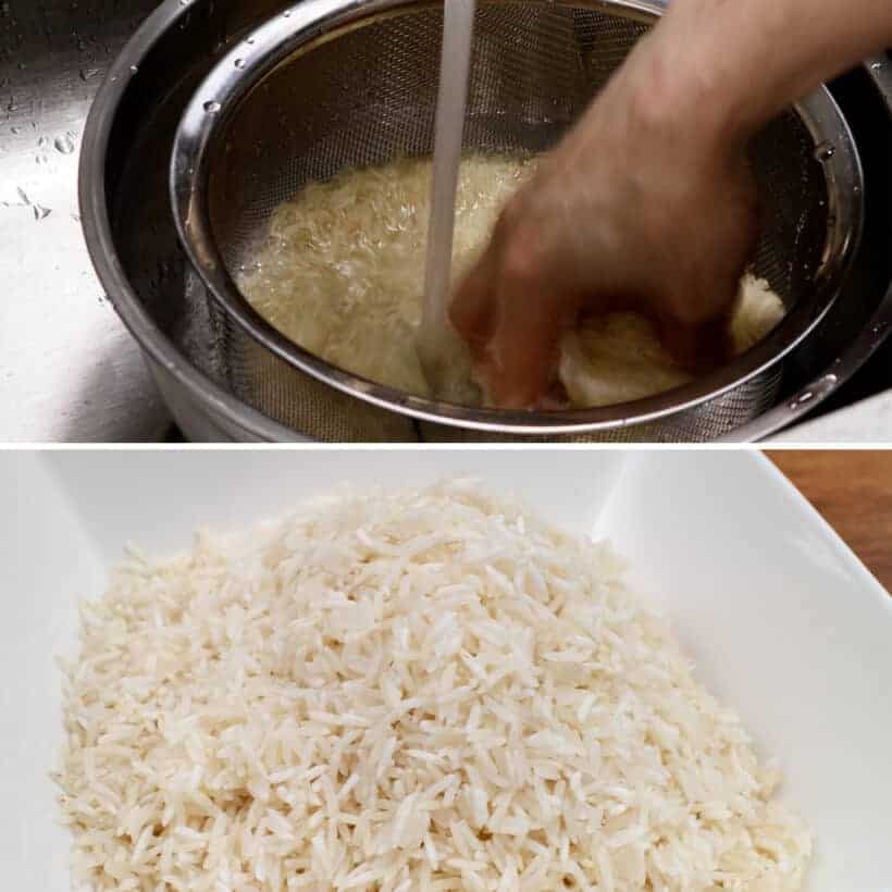 wash and drain basmati rice