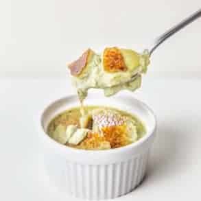 Instant Pot Green Tea Creme Brulee Recipe (Pressure Cooker Creme Brulee): make this rich creamy custard and crackable caramel top. Easy yet fancy dessert.