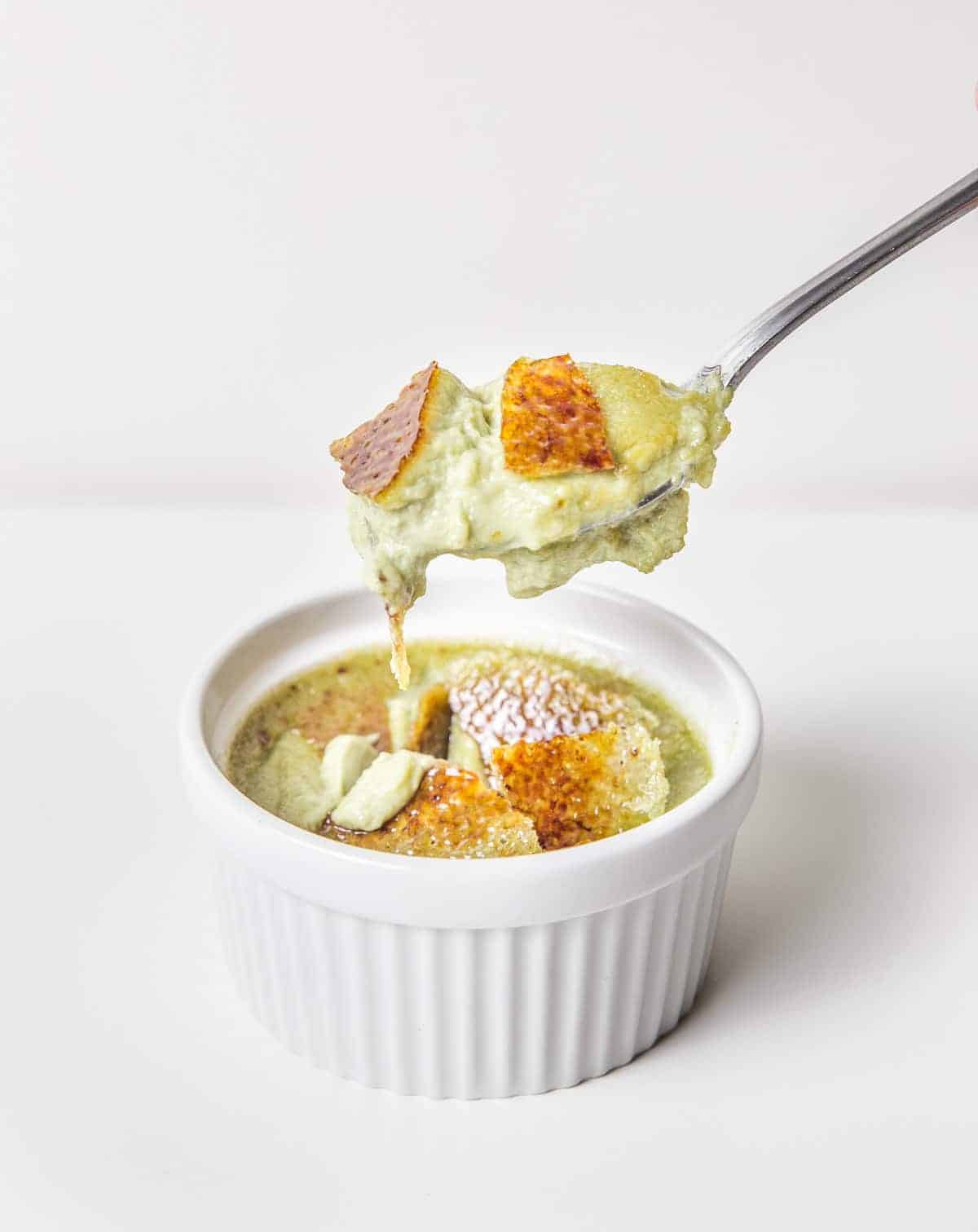 Instant Pot Green Tea Creme Brulee Recipe (Pressure Cooker Creme Brulee): make this rich creamy custard and crackable caramel top. Easy yet fancy dessert.