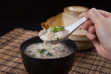 Make Healthy Instant Pot Congee (Jook) Recipe with Minced Beef & Spinach! Soothing 7-ingredient pressure cooker congee.