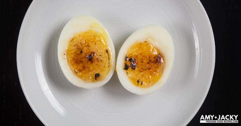 Instant Pot Egg Brûlée Recipe (Pressure Cooker Egg Brûlée): Make this 3-ingredient Egg Brulee to impress your guests! Simple yet fancy soft boiled egg hor d'oeuvres or appetizer. Perfect for holiday potlucks or parties!