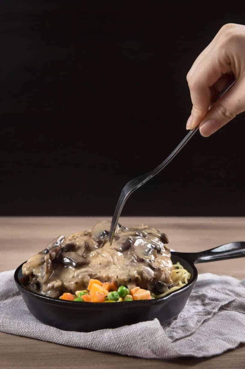 Easy Instant Pot Pork Chops Recipe with classic homemade HK Mushroom Gravy! Comforting Umami Pressure Cooker Pork Chops are tender and moist.