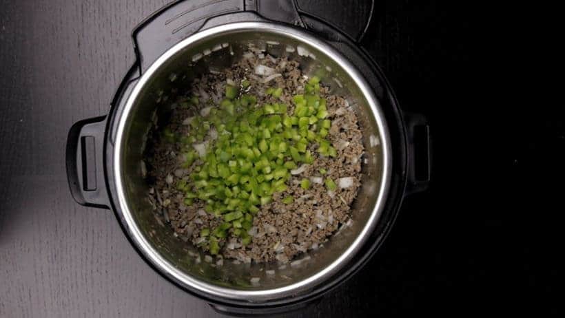 Make Family Favorite Instant Pot Sloppy Joes Recipe (Pressure Cooker Sloppy Joes): add and saute diced bell pepper in Instant Pot Pressure Cooker