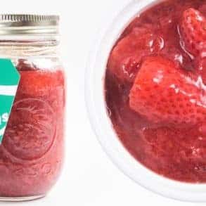 How to make Instant Pot Strawberry Compote Recipe (Pressure Cooker Strawberry Compote): Luscious Sweet 6-ingredient Strawberry Sauce will have you licking your spoons. Great topping for cheesecake or breakfast.