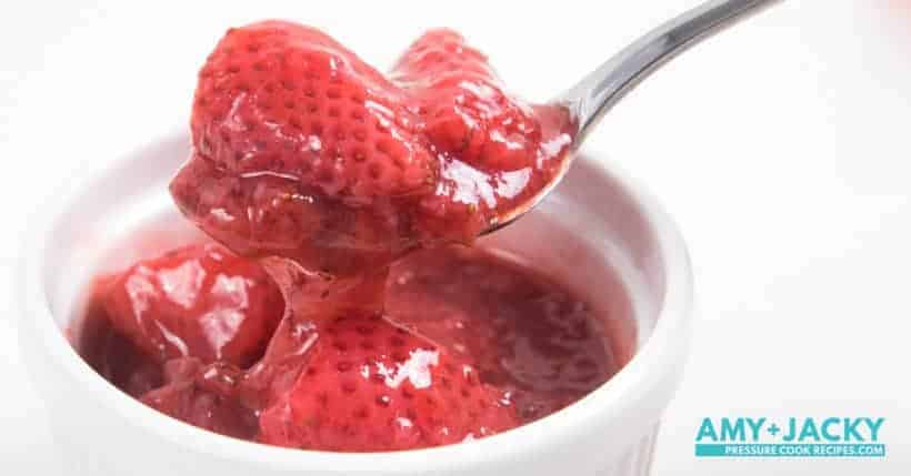 How to make Instant Pot Strawberry Compote Recipe (Pressure Cooker Strawberry Compote): Luscious Sweet 6-ingredient Strawberry Sauce will have you licking your spoons. Great topping for cheesecake or breakfast.