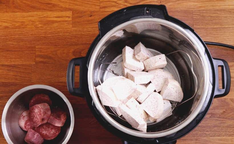 Instant Pot Taro: add taro chunks in Instant Pot Pressure Cooker