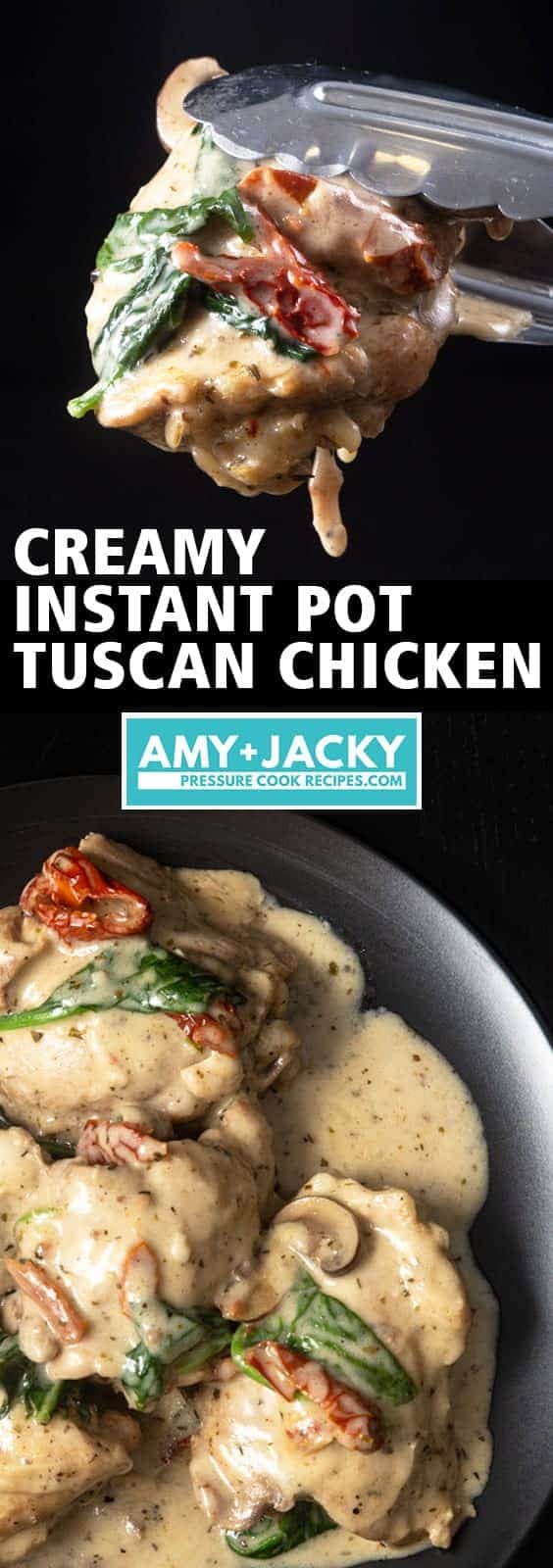 Creamy Instant Pot Tuscan Chicken Recipe (Pressure Cooker Tuscan Garlic Chicken): Make Italian-inspired tender chicken in simple yet richly balanced creamy garlic sauce with caramelized mushrooms and sweet sun-dried tomatoes. Crazy satisfying easy weeknight meal! #instantpot #instapot #pressurecooker #powerpressurecooker #instantpotrecipes #recipes #italianrecipes #chicken