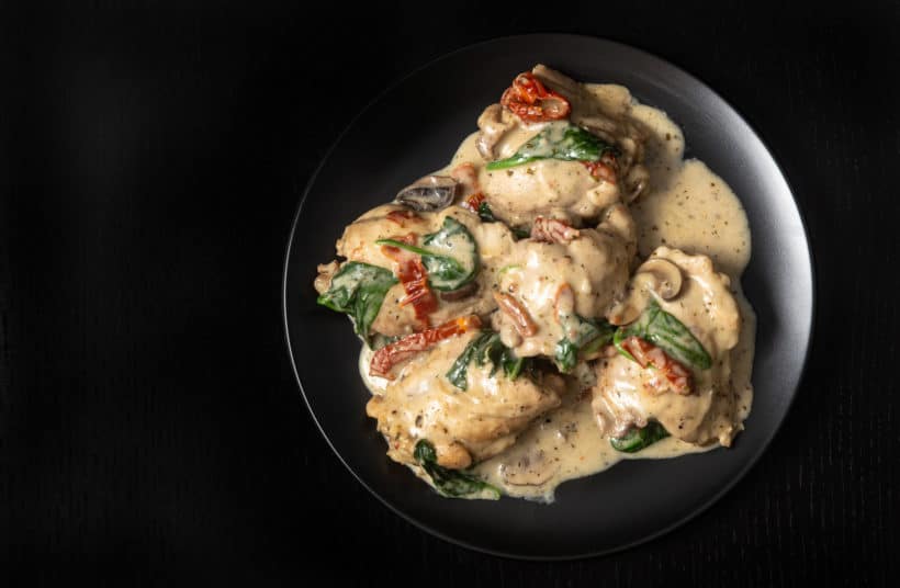 Creamy Instant Pot Tuscan Chicken Recipe (Pressure Cooker Tuscan Garlic Chicken): Make Italian-inspired tender chicken in simple yet richly balanced creamy garlic sauce with caramelized mushrooms and sweet sun-dried tomatoes. Crazy satisfying easy weeknight meal! #instantpot #instapot #pressurecooker #powerpressurecooker #instantpotrecipes #recipes #italianrecipes #chicken