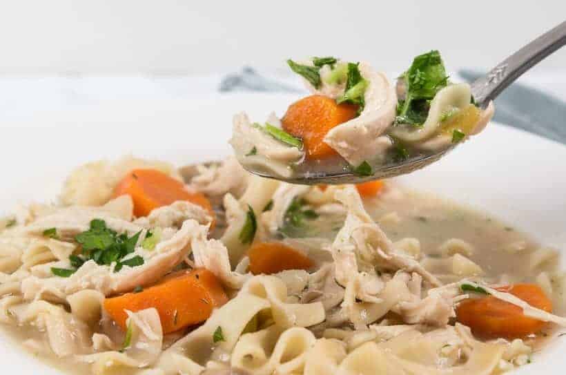 Pressure Cooker Chicken Noodle Soup Recipe: Healthy, simple & soothing Chicken Noodle Soup made with real/whole food & no butter/sauces. Homey like a warm hug when you needed it the most.