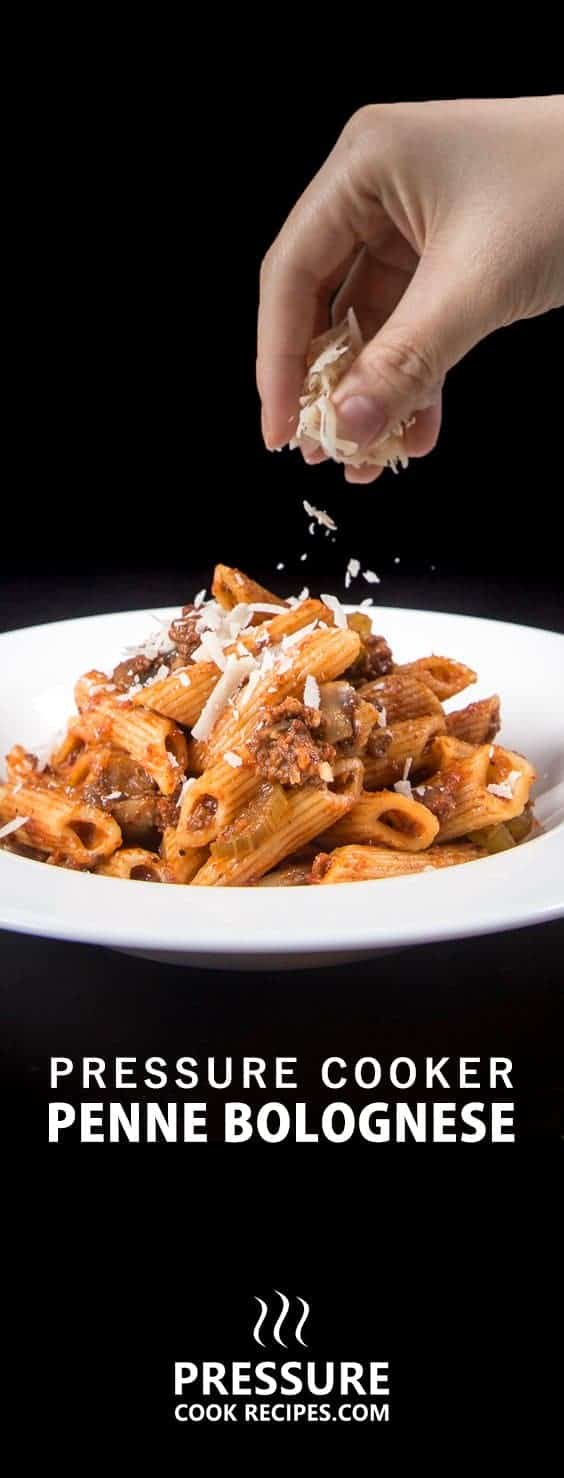 One Pot Pressure Cooker Pasta Bolognese Recipe: 5-min prep to make this super flavor-packed comfort food. Perfect quick & easy one pot meal your family will love, especially for busy weeknights!