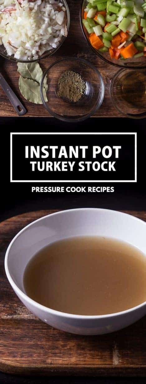 Pressure Cooker Turkey Stock Recipe: Save the turkey carcass from holidays to make rich Homemade Turkey Stock. Great as soup base & adding depth of flavors.