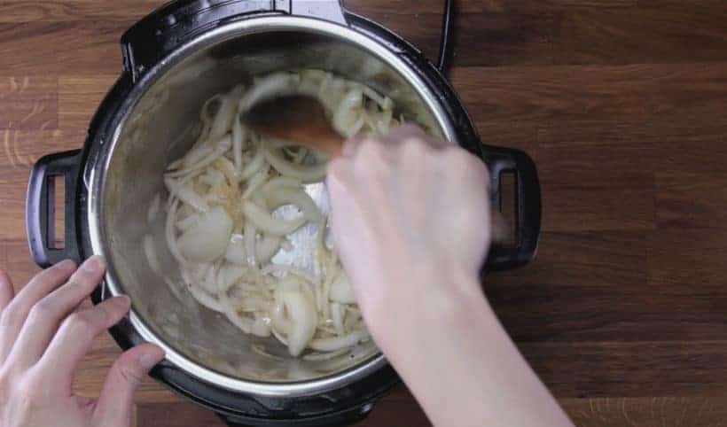 saute sliced onions and chopped garlic