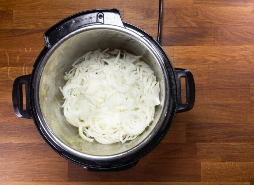 Instant Pot French Dip | Pressure Cook French Dip: saute sliced onions in Instant Pot Pressure Cooker