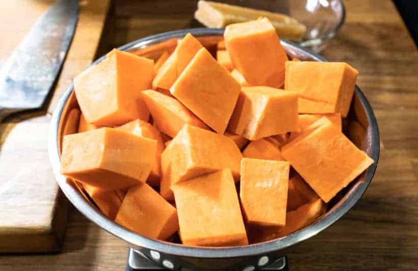 Instant Pot Chinese Sweet Potato Soup: cut sweet potato chunks into 2 inches chunks