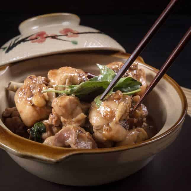 Classic Taiwanese Instant Pot Three Cup Chicken Recipe (San Bei Ji) 三杯鷄: tender chicken in fragrant, savory-spiced, slightly sweet secret sauce.